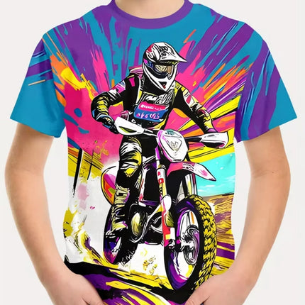 Motorcycle Rider Boys T-Shirt 3D Printed T-Shirt for Boy 2-10Y Short Sleeve Tee Top Baby Child Summer Trendy Street Children Top
