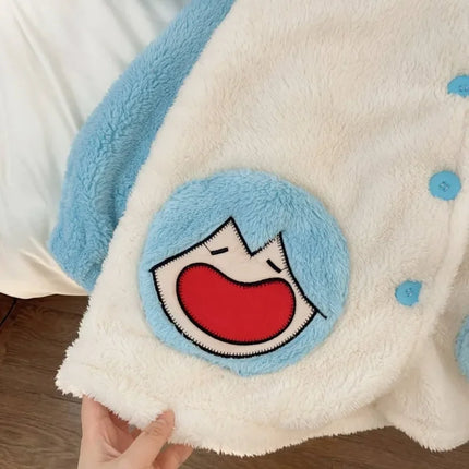 Hatsune Miku Cartoon Animation Peripherals Cute Coral Velvet Long-Sleeved Hooded Pajamas Winter Thickened Warm Home and Outing Set
