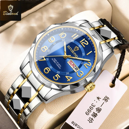 BINBOND Top Brand Luxury Men's Wristwatch Waterproof Luminous Date Week Men's Watches Stainless Steel Quartz Men's Watch Male reloj