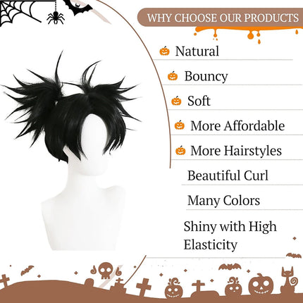 Anime Jujutsu Kaisen Choso Cosplay Synthetic Hair 14-Inch Black Double Ponytail Carnival Daily Party High-Quality Fluffy Wig