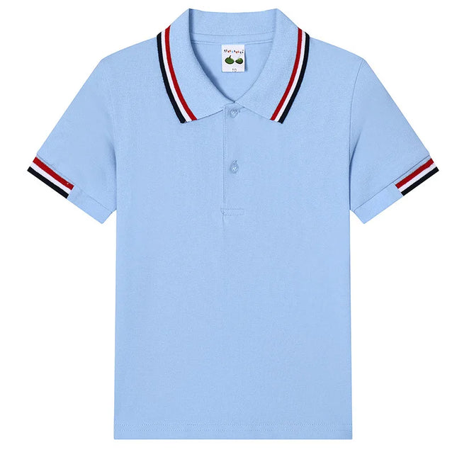 2024 Summer New Children Polo Shirt Childrens Pure Cotton Boy Thin T-shirt Short sleeved Boy Polo Neck T-shirt  3-14 Years