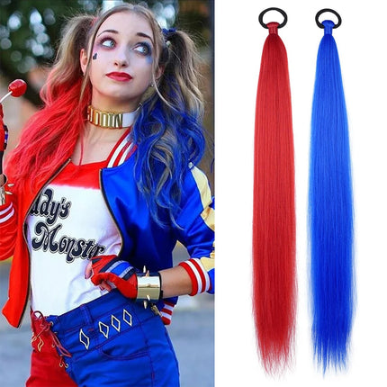 DIY 26 inch ponytail extension with elastic tie straight Sleek wrap braid yellow blue gradient ponytail