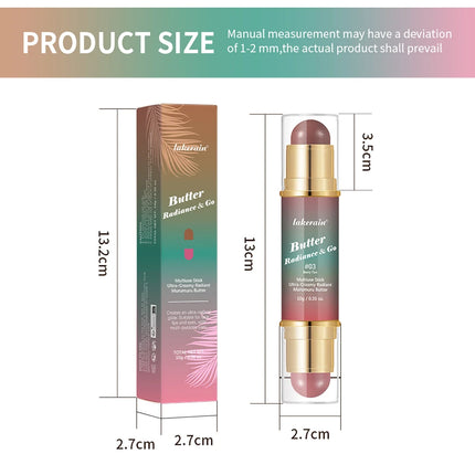 Double-Headed Bronzer Blush Stick Butter Glow & Go Multiuse Stick for Cheeks Contours Eyes Lips Blush Matte Light Glossy Bronze