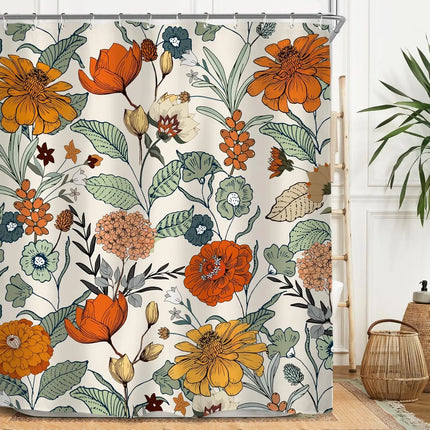 Miyotaa Flower Blossom Spring Shower Curtain Set 60Wx71H Inches Vintage Retro Vintage Botanical Plant Blush Polyester Waterproof