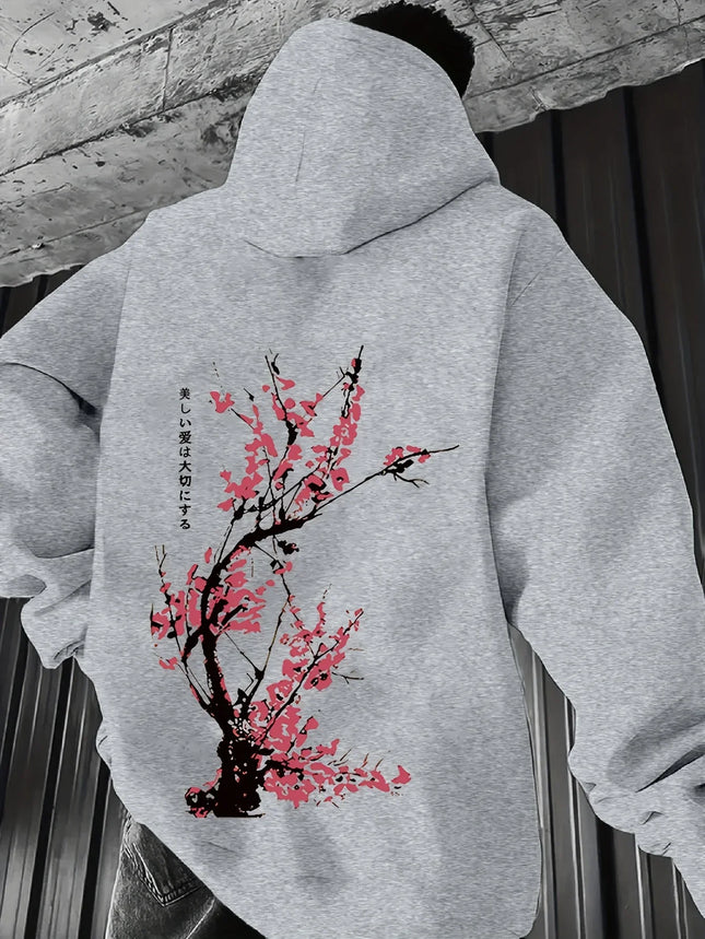 Autumn Winter Viral Korean Streetwear Double Sided Plum Blossom Kanji Print Hoodie Y2K Harajuku Aesthetic Long Sleeve Pullover