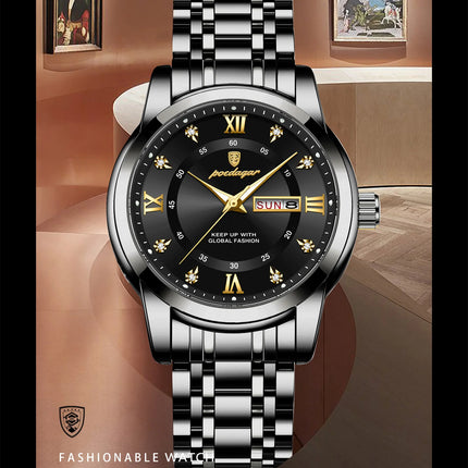 POEDAGAR Sport Casual Men's Wristwatch Waterproof Stainless Steel Luminous Original Men's Watch Date Week Men's Quartz Watches Reloj