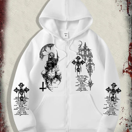 Men's Gothic Dark Angel Printed Zipper Hoodie, The Perfect Choice for Fashionable Streetwear in Casual Occasions