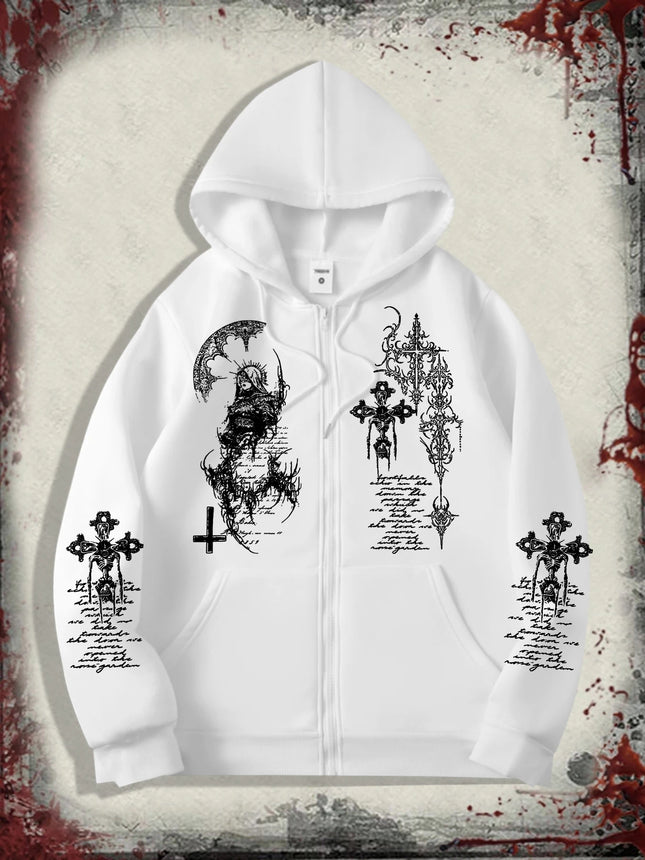 Men's Gothic Dark Angel Printed Zipper Hoodie, The Perfect Choice for Fashionable Streetwear in Casual Occasions