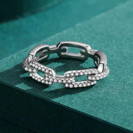 925 Sterling Silver Geometric Cubic Zirconia Stackable Ring for Women Trendy Platinum Plated Brand Party Jewelry Accessories