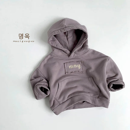 2025 Winter New Children Hooded Fleece Sweatshirt Cotton Boys Girls Versatile Tops Plus Velvet Thick Kids Casual Letter Hoodie