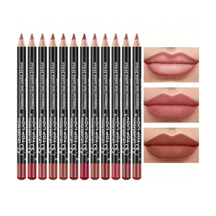 12pcs Lip Liner Pen 12 Colors Professional Lip Liner Pencil and Matte Lip Non-stick Cup Nude Lipstick Pencil SET lip liner set