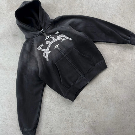 Divin Vintage Fashion Embroidery Zip Up Hoodies Y2k New Harajuku Hip Hop Coat Loose Hooded Sweatshirt Men And Women Streetwear