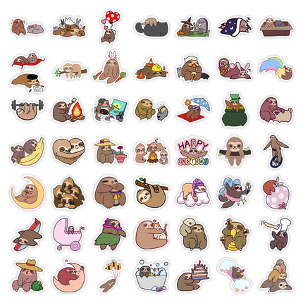 10/25/50PCS Cute Sloth Animal Cartoon Stickers for Laptop Luggage Phone Scooter Funny Vinyl Decal for Kids Girl Children Gift