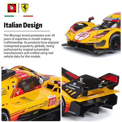Bburago 1:43 Le Mans Ferrari 499P 2024 488 250 512 Alloy Luxury Vehicle Diecast Pull Back Cars Model Toy Collection Gift