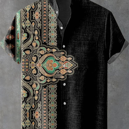 New Men's Linen Summer Shirt Men's Short Sleeve Shirt Pattern Irregular Art Flower Print Clothing Casual Shirt