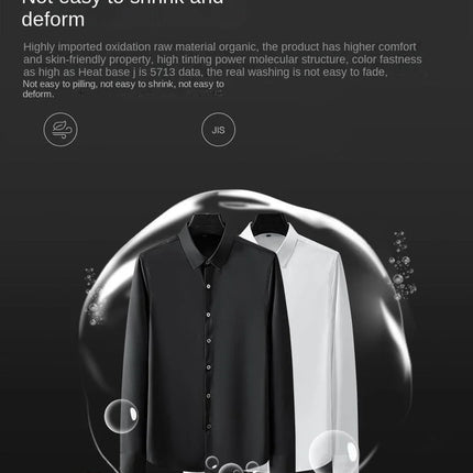 S-6XL Men's Long Sleeve Shirt Luxury Wrinkle Resistant Pure White Shirt Business Dress Casual Ice Silk Glossy Shirt