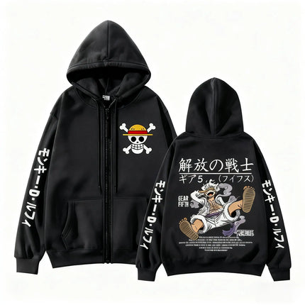 Monkey D Luffy Gear 5 One Piece Anime Zip Up Hoodie Men Women 2026 New Cartoon Print Sweatshirt Unisex Streetwear Casual Jacket