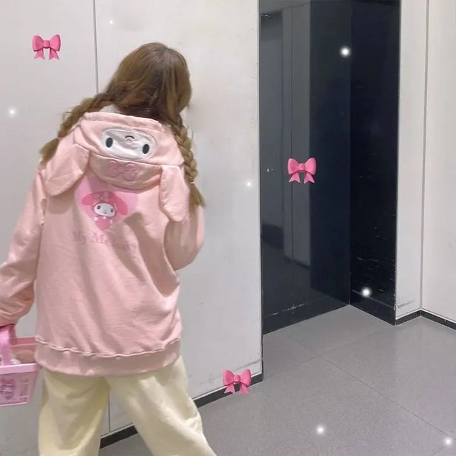 Sanrio Kawaii Pompompurin Cinnamoroll Hooded Hoodie Cardigan Coat Anime Kuromi Cute Costume Jacket Spring Loose Girls Student