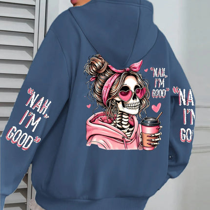 I'm Good Coffee Skull Funny Printing Womens Hoodie Loose Jogging Pullovers Fleece Autumn Sportswear Casual Y2K Unisex Hoody
