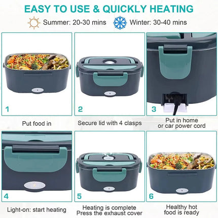 Car and Household Dual-use Heated Lunch Box, Household EU220V/car 12V/24V Dual Power Supply, Portable Food Warmer