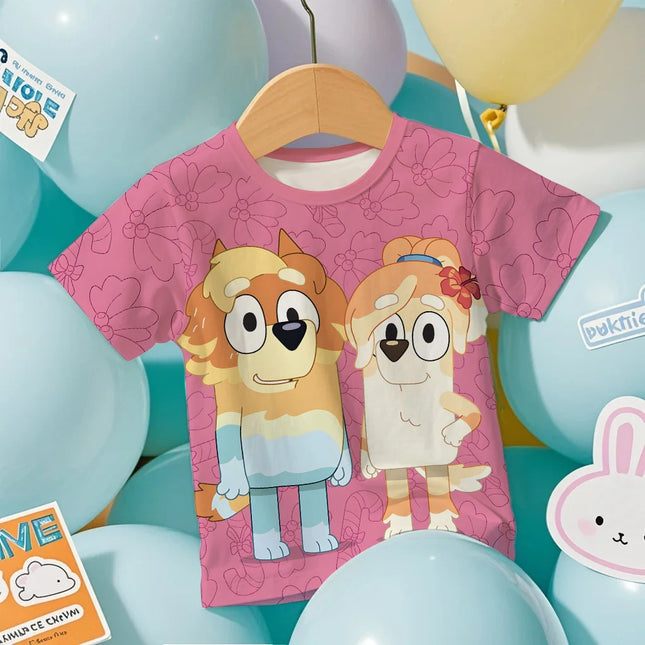 Kids 2026 Bluey Anime 3D Tee Summer Cool Breathable Short Sleeve Cartoon Print Lightweight T-Shirt for Boys and Girls