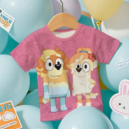 Kids 2026 Bluey Anime 3D Tee Summer Cool Breathable Short Sleeve Cartoon Print Lightweight T-Shirt for Boys and Girls