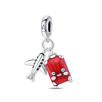 925 Sterling Silver Travel Passport Trunk Charms Fit Original Bracelet Diy Airplane Earth Beads for Jewelry Making Gift