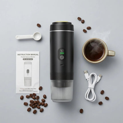 Portable Espresso Machine LED Display USB Rechargeable Espresso Machine Travel Coffee Brewer Transparent Chamber