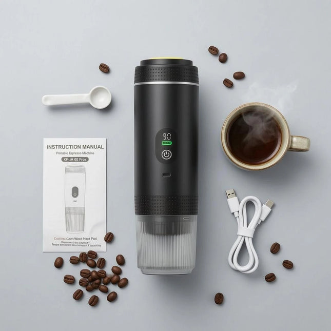 Portable Espresso Machine LED Display USB Rechargeable Espresso Machine Travel Coffee Brewer Transparent Chamber