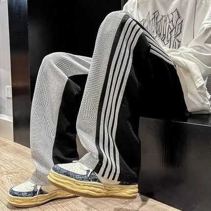 Trousers Summer Men's Sweatpants Thin Striped Straight Male Sports Pants Wide Leg Big Size Korean Y2k Fashion 2025 Casual Long