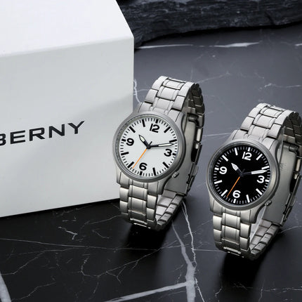 BERNY Full Titanium Watches for Men Super Luminous Sapphire Sports Field Quartz Men's Watch VH31 Wristwatch 5ATM Easy Read
