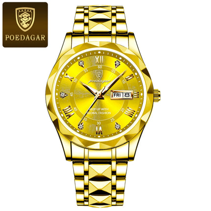 POEDAGAR Luxury Business Men's Watches Waterproof Stainless Steel Luminous Men's Wristwatch Date Week Quartz Sport Men's Watch Reloj