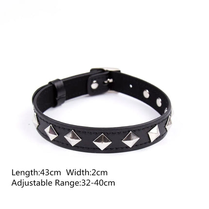 Sexy Leather Punk Rivets Necklace Men Women Couples Bondage Role Play Fetish Collar Flirting Accessory for Gay Party Gift
