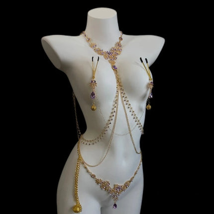Amethyst Tassel Nipple Clamps Sensual Bondage Rings Detachable Bell Waist Chain SM Erotic Accessories Adult Sex Toys 가슴 자위