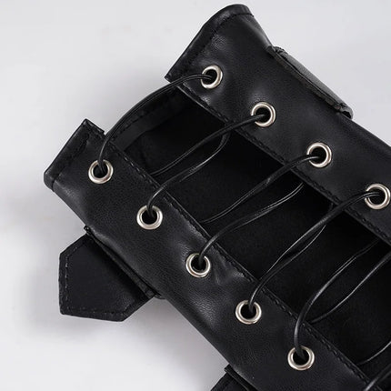 Punk Street Style Spice Girl Turtleneck Metal Buckle PU Leather Vest Slim Fit Sexy Short Sleeveless Top