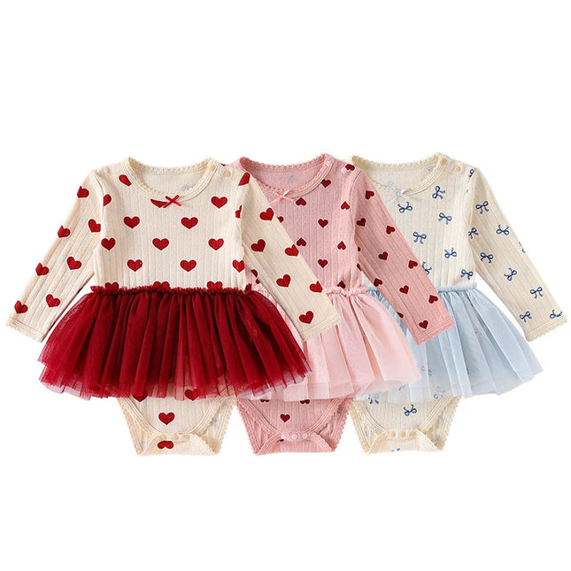 0-24M Newborn Kid Baby Girl Clothes Heart Print Baby Romper Long Sleeve 100% Cotton Jumpsuit Cute Sweet Princess Outfit