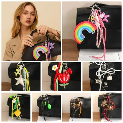 Funny Elegant Starfish Tassel Keychain Alloy Leopard Print Leather Tulip Pendants Cartoon Frog Beaded Bag Pendant Party