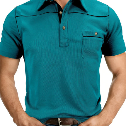 Plus Size Men's Polo Shirt 2026 Summer Fashion Vacation Casual Collared Solid Color Henley T-Shirt Pullover Top