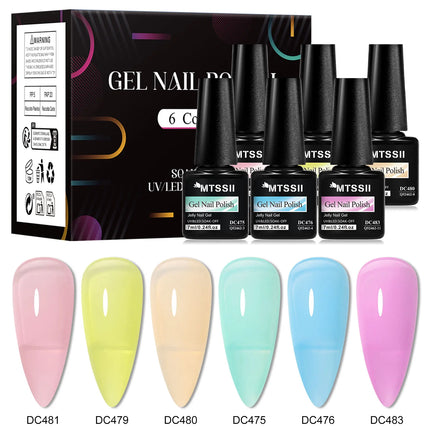 6pcs Jelly Gel Nail Polish Set All-Season Nails DIY Nail Art UV/LED Painting Varnish Gel Manicure Kit Long Lasting Nail Supplies