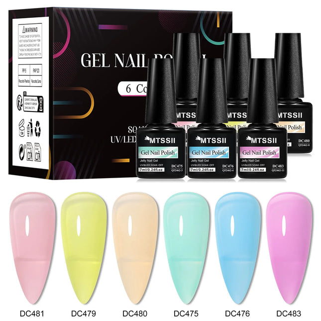 6pcs Jelly Gel Nail Polish Set All-Season Nails DIY Nail Art UV/LED Painting Varnish Gel Manicure Kit Long Lasting Nail Supplies