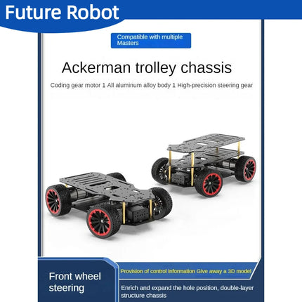 5KG Load Assembled Metal Ackerman Robot Car Chassis with Dual Encoder Motor Front Wheel Servo Steering ROS Programmable Robot