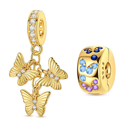 Gold Color Charms 925 Sterling Silver Original Golden Safety Chain Round Spacer Clip Charm DIY Jewelry For Women Bracelet Gift