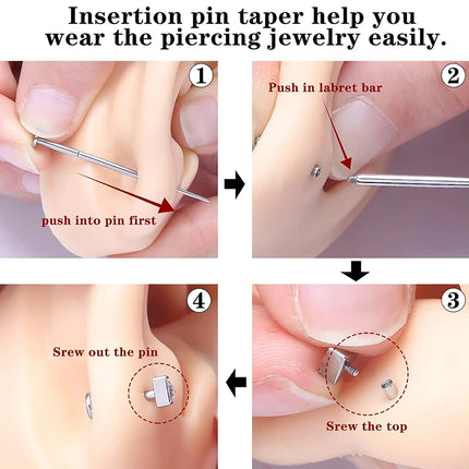 14G 16G 18G 20G Piercing Taper Stainless Steel Flat Back Earring Applicator Tool Threadless Insertion Pin Body Piercing Kit