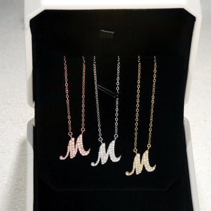 Iced Out Pendant Necklace  925 Silver Initial VVS Moissanite Letter Pendant Link Chain Necklace A-Z  for Men Women