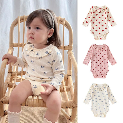 0-24M Heart Print Baby Girl Romper 100% Cotton Newborn Kid Baby Clothes Long Sleeve Jumpsuit Cute Sweet Princess Outfit