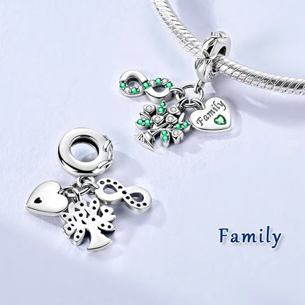 Charm Bead 925 Sterling Silver Heart Starry Sky Family Mother-Daughter-Sister Charm Fit Bracelets Pendant Women DIY Jewelry Gift