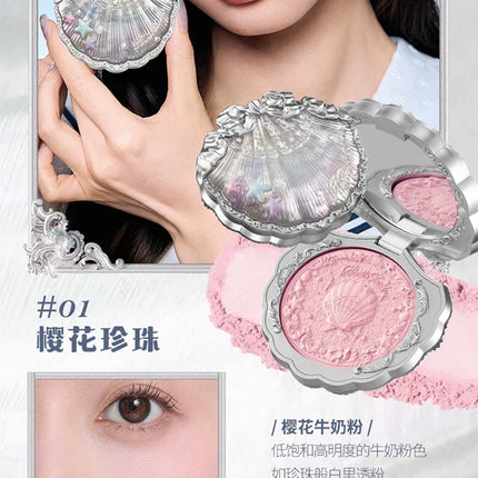 Flower Knows Shells Jewel Collection Embossed Silk Satin Blusher Expands Shrink Cheek Vintage Pearl Makeup