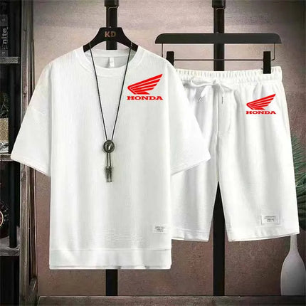 2026 Honda Logo Waffle Men's Summer Short Sleeve And Shorts Two Piece Sets Sports Casual Tracksuit Men Comfortable Cool Shorts O