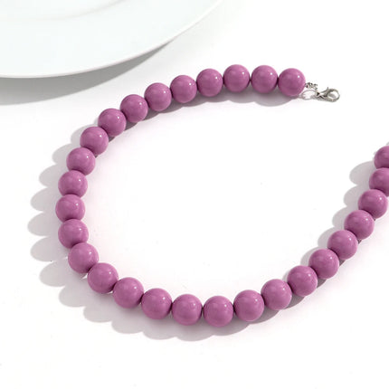 Boho Colorful Acrylic Big Ball Bead Chain Necklace Trendy Handmade Round Choker Necklaces for Women Man Statement Jewelry Gift
