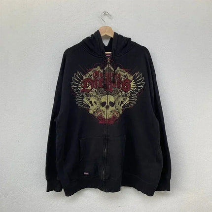 Woman Hoodie Y2K Cyber Grunge Emo Zip Up Sweatshirts Vintage Graphics Print Kpop Aesthetic Gothic Clothes Clothes for Women